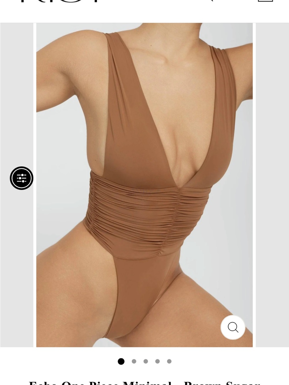 Riot swim Ruched V-Neck One-Piece Swimsuit - Browne